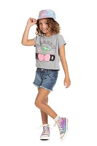 Blusa Infantil Cropped Estampa com Cereja
