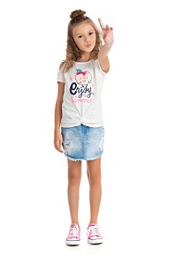 Blusa de Infantil Feminina 100% Algodão Ombro Caído
