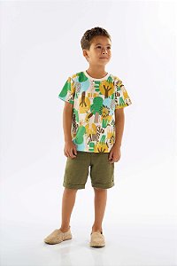Camiseta Infantil da Up Baby Leão Bege Mangas Curtas