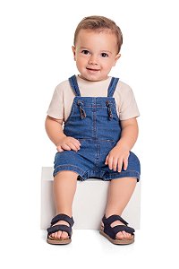 Jardineira Jeans de Bebê e Infantil Curto da Quimby