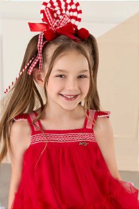 Vestido de Festa Infantil da Mon Sucré Vermelho Tule Bordado