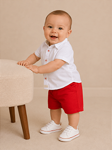 Conjunto Infantil Masculino Camisa Bermuda Vermelha