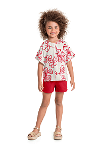 Conjunto Infantil Arrumado da Quimby Estampado Vermelho
