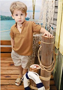 Bermuda Infantil Masculina em Linho Listrada da Tocaia Kids