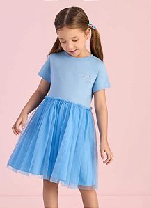 Vestido Infantil de Festa da Mon Sucré Azul com Manga Curta
