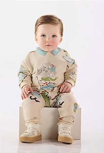 Conjunto de Bebê de Menino Up Baby Dinossauro Esquiando