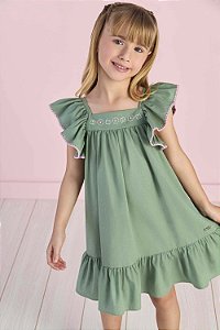 Vestido Infantil Verde Azeitona da Mon Sucré Crepe Babado