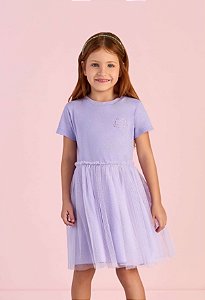Vestido Infantil de Festa da Mon Sucré Lilás com Manga Curta