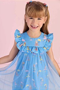 Vestido de Festa Infantil da Mon Sucré Azul Tule Soltinho