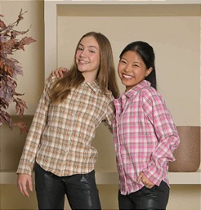 Camisa Xadrez Juvenil Feminina Manga Longa duas Cores