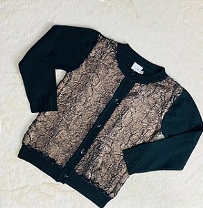 Casaco Infantil Tricô e Pelinho Preto e Dourado
