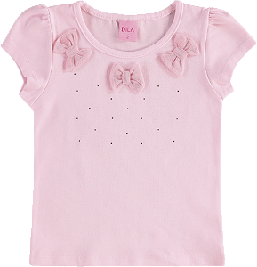Blusa de Infantil de Verão Manga Curta Brilho e Laço