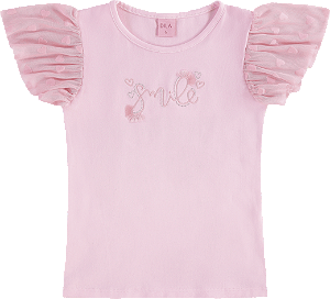 Blusa Infantil de Verão Manga com Babado de Tule