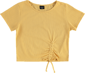 Blusa Juvenil de Verão Manga Curta Franzida Lateral