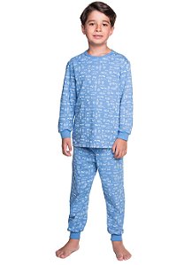 Pijama Infantil Masculino Longo Estampado 100% Algodão