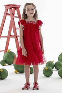 Vestido de Festa Infantil da Mon Sucré Vermelho Tule Bordado