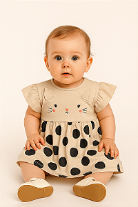 Vestido de Bebê da Quimby Malha Bolinhas Pretas