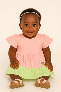 Vestido de Bebê da Quimby Malha Três Babados