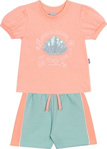 Conjunto Infantil Feminino de Verão Shorts Sereia