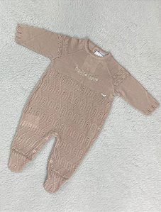 Macacão de Bebê em Tricô Bege Linha Malharia Noruega