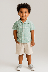 Conjunto Infantil Masculino com Camisa Floral Arrumado