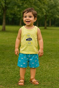 Conjunto Infantil Masculino Bermuda Malha com Regata
