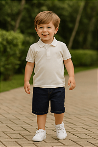 Camiseta Infantil Gola Polo em Malha Branca e Verde