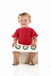 Conjunto de Bebê da Quimby Vermelho Saia com Tulipas