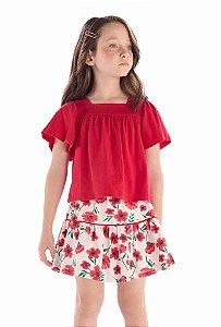 Conjunto Infantil com Saia Shorts da Quimby Vermelho