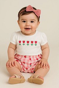 Conjunto de Bebê da Quimby Shorts Tulipinhas