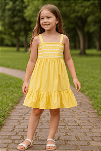 Vestido de Bebê Feminino Arrumadinho Amarelo com Alças