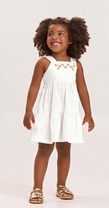 Vestido Infantil Rodado Branco e Amarelo