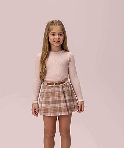 Conjunto Infantil Feminino Petit Cherie com Saia Xadrez