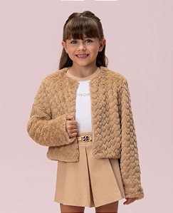 Casaco Pele Infantil Petit Cherie Bege Coração
