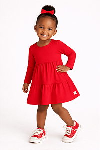 Vestido Infantil Vermelho Malha Algodão