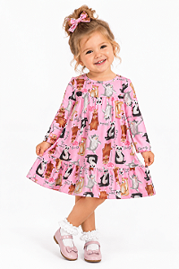 Vestido Bebê Quimby Manga Longa Estampa Ursos