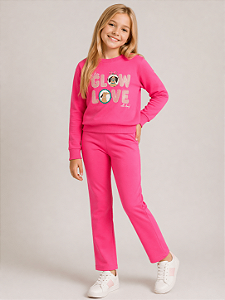 Conjunto Infantil Feminino Moletom Pink Bee Loop