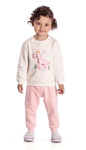 Conjunto Moletom Bebê Menina Dinossaura Rosa