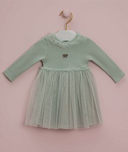 Vestido Bebê Petit Cherie Verde Manga Longa