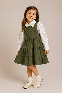 Vestido Infantil Jardineira Verde com Camisa