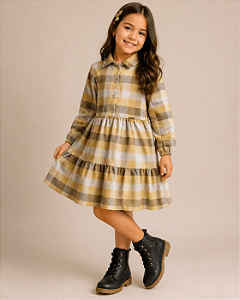 Vestido Infantil Xadrez Rodado Moderno
