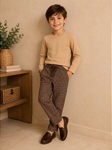 Calça Infantil Masculina Xadrez Marrom Up Baby