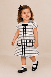 Vestido de Festa Bebê Tweed Preto e Branco