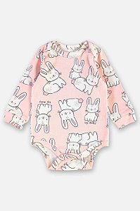 Body Bebê Menina Manga Longa Coelha Rosa