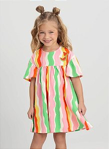 Vestido Infantil Malha Colorido Três E Já