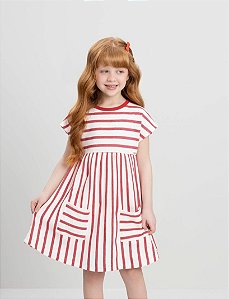 Vestido Infantil Algodão Listrado Vermelho