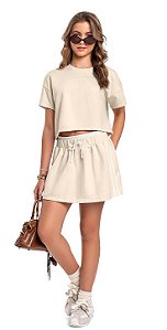 Conjunto Juvenil Feminino Gloss Bege de Saia