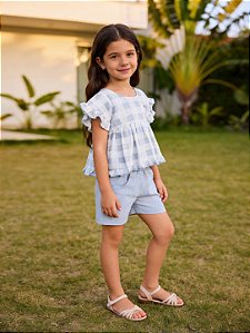 Conjunto Infantil Feminino Bata Xadrez Azul