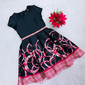 Vestido de Festa Infantil Teen Preto Estampado com vermelho da Petit Cherie