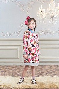 Vestido Infantil Manga Longa com Estampa de Lobos da Animê